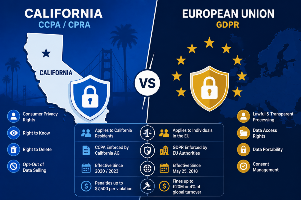 CCPA vs GDPR compliance comparison for marketers 2026