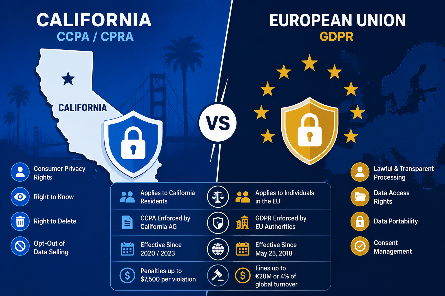 CCPA vs GDPR compliance comparison for marketers 2026