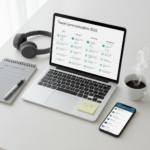 Comparison of team communication software for small businesses in 2026 showing chat, channels, meetings, integrations, and team collaboration on a desk flat-lay.